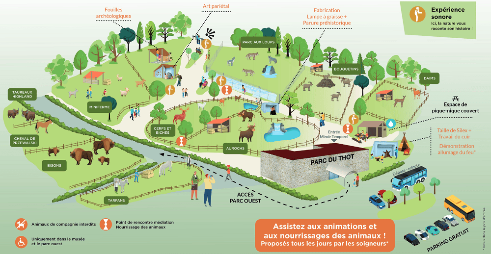 Plan du parc du thot et les animaux